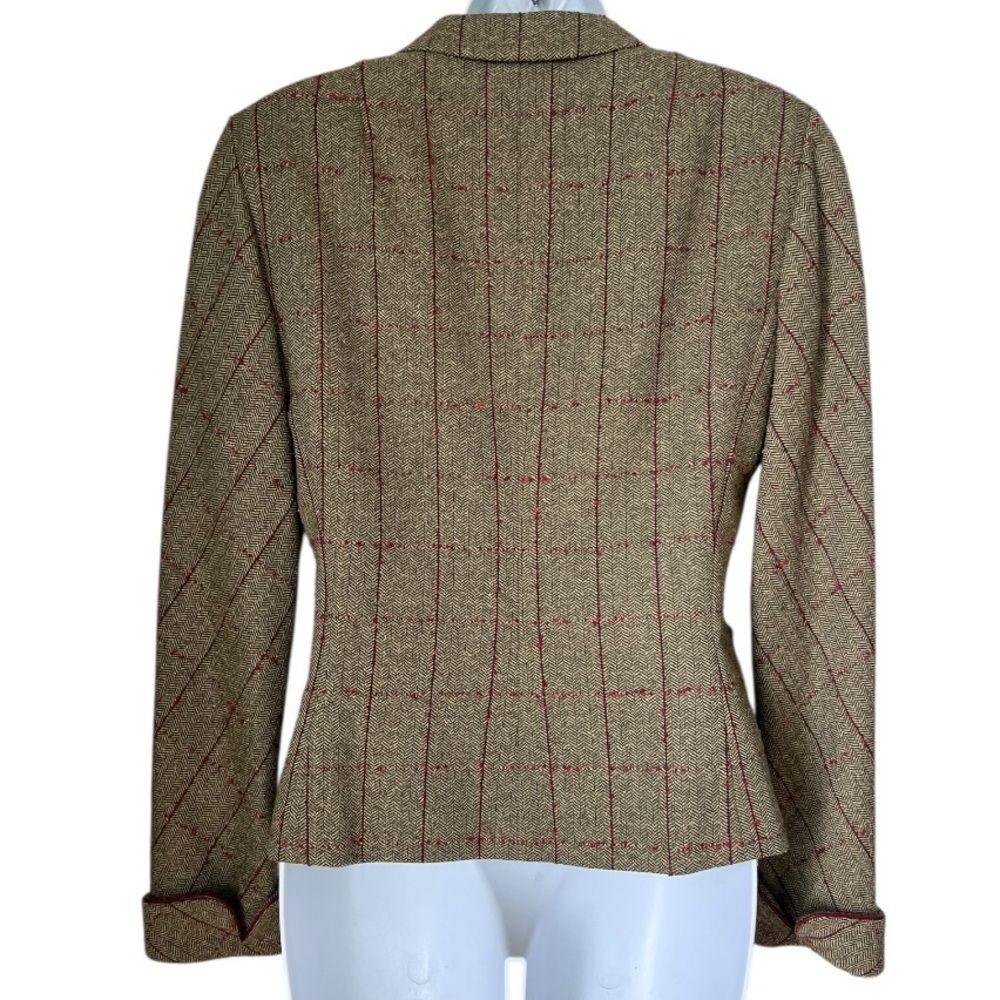 Kay Unger Women Green Red Plaid Timeless Classic Wool Silk Blend Blazer Jacket 6 - Picture 6 of 13